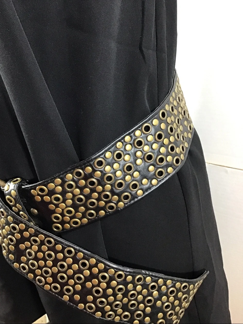 Vintage brown faux leather with gold studs and grommets hip belt